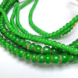 Vintage Green White Heart Beads, Single Strand of Larger Beads, Ethiopian Beads
