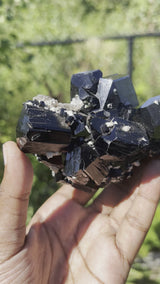 Lustrous Self-Standing Black Tourmaline Crystal with Feldspar, from Erongo Mountain, Erongo Region, Namibia