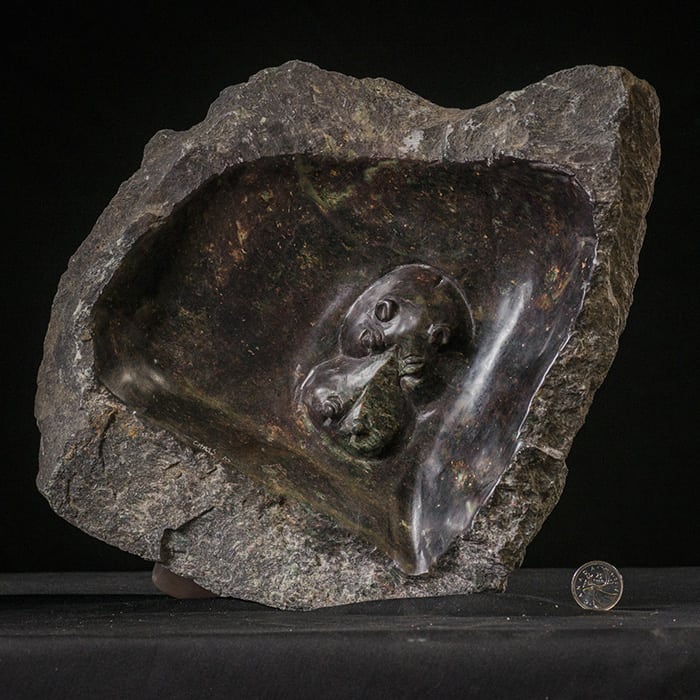 Hippopotamus Bowl, 26.6 cm, cobalt serpentine, Shona Sculpture, Zimbabwe