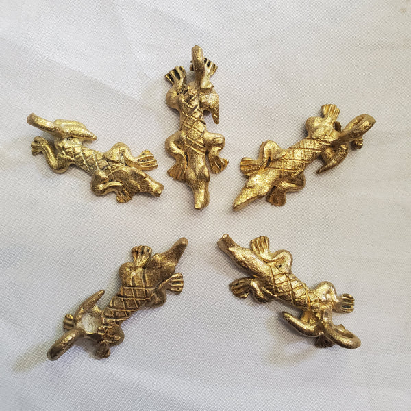 Five Baule Bronze Alligator Pendants, Lost Wax Pendants from Ivory Coast
