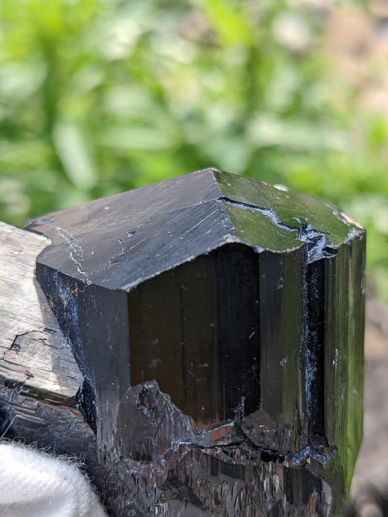 Rich Black Tourmaline with Fluorescent Hyalite Opal, from Erongo Mountain, Erongo Region, Namibia