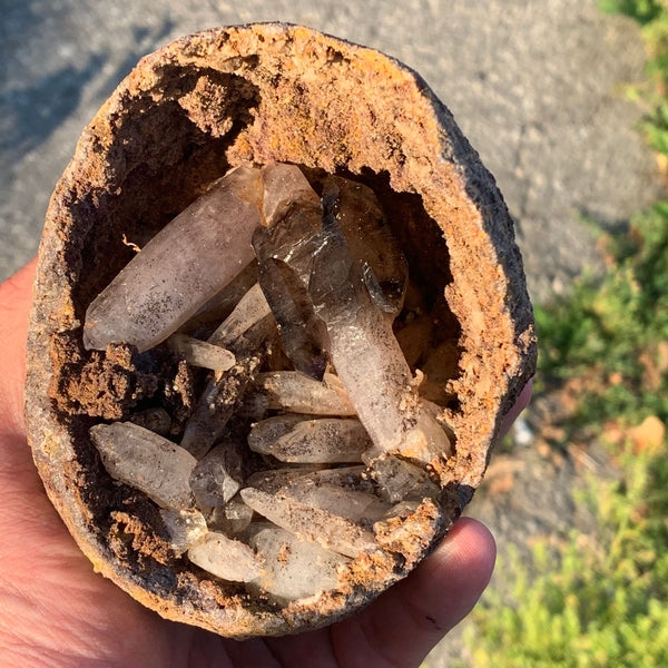 Basalt geode with a scepter and milky quartz from Zimbabwe