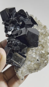 Self-Standing Lustrous Black Tourmaline with Smoky Quartz, from Erongo Mountain, Erongo Region, Namibia