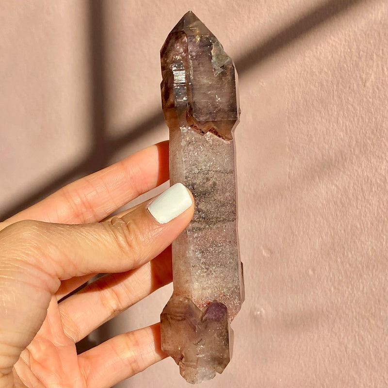 Shangaan Scepter, Smokey Amethyst Wand with Rainbow From Zimbabwe