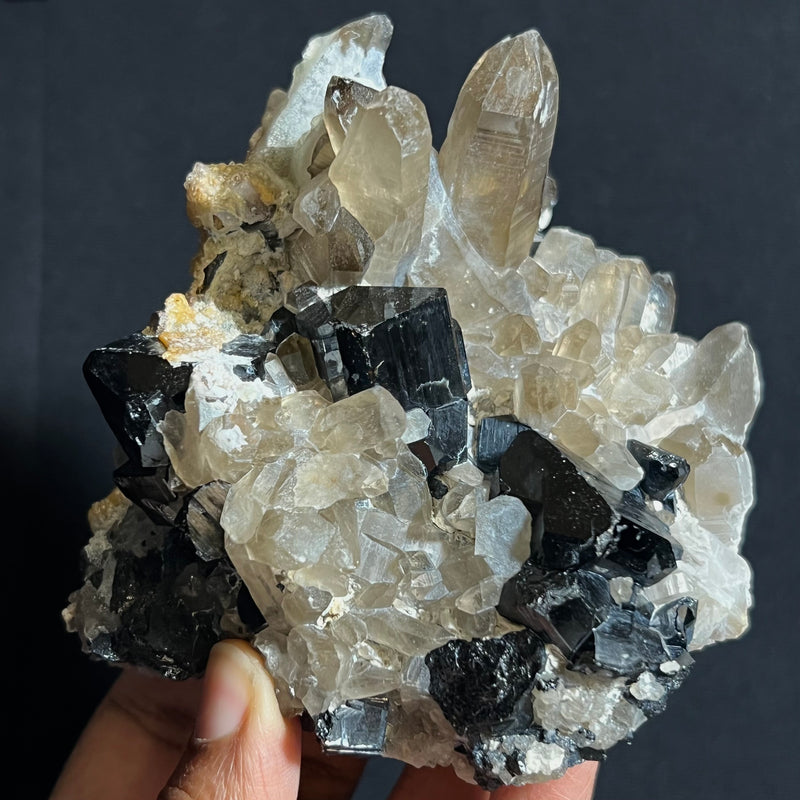 Black Tourmaline and Smoky Quartz with Hyalite, from Erongo Mountain, Erongo Region, Namibia