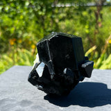 Lustrous Self-Standing Black Tourmaline Crystal with Hyalite, from Erongo Mountain, Erongo Region, Namibia