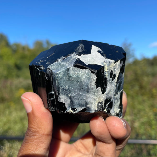 Lustrous Black Tourmaline Crystal with Hyalite, from Erongo Mountain, Erongo Region, Namibia