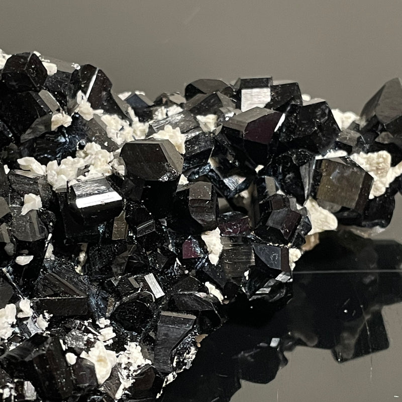 Black Tourmaline Crystal with Hyalite and Feldspar, from Erongo Mountain, Erongo Region, Namibia