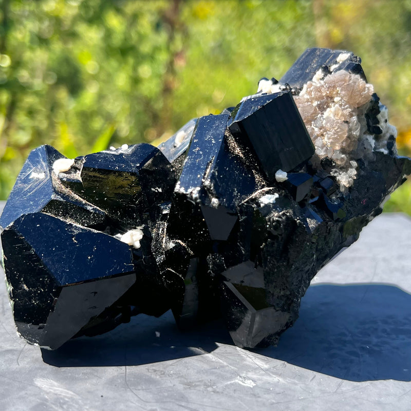 Lustrous Self-Standing Black Tourmaline Crystal with Feldspar, from Erongo Mountain, Erongo Region, Namibia