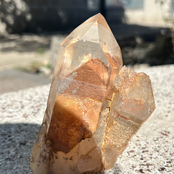 Self-Standing Phantom Discovery Quartz with Kaolinite, from Chongwe, Zambia