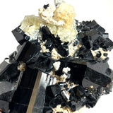 Lustrous Black Tourmaline with Hyalite and Feldspar, from Erongo Mountain, Erongo Region, Namibia