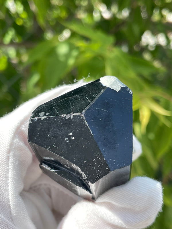 Double Terminated Black Tourmaline Crystal with Hyalite Opal, Mineral Specimen from Erongo Mountain, Erongo Region, Namibia