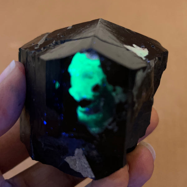 Lustrous Black Tourmaline Crystal with Hyalite, from Erongo Mountain, Erongo Region, Namibia