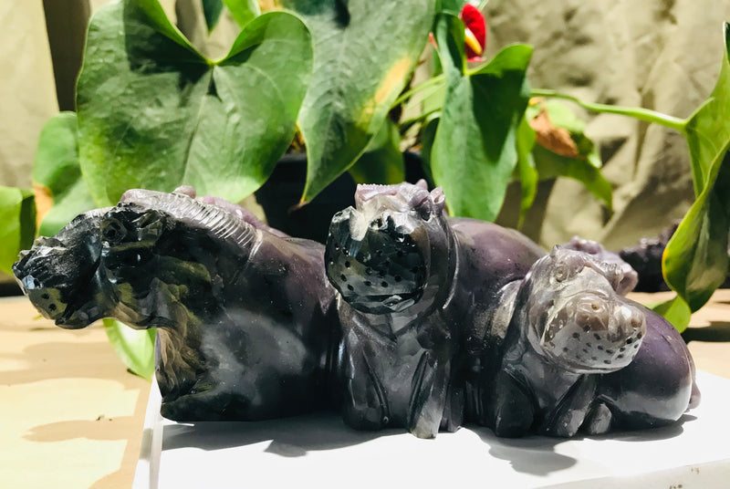 “Hippo Family" with Baby, Shona Sculpture in Lepidolite, from the Chitungwiza Art Centre, Zimbabwe