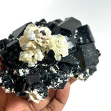 Lustrous Black Tourmaline with Hyalite and Feldspar, from Erongo Mountain, Erongo Region, Namibia