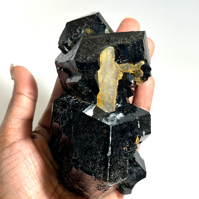 Lustrous Double Black Tourmaline Crystal with Smoky Quartz, from Erongo Mountain, Erongo Region, Namibia