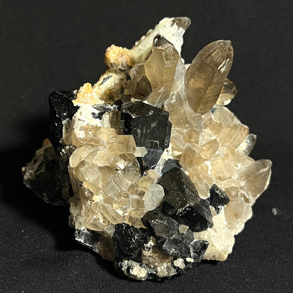 Black Tourmaline and Smoky Quartz with Hyalite, from Erongo Mountain, Erongo Region, Namibia