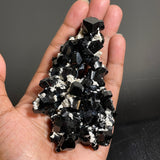 Black Tourmaline Crystal with Hyalite and Feldspar, from Erongo Mountain, Erongo Region, Namibia