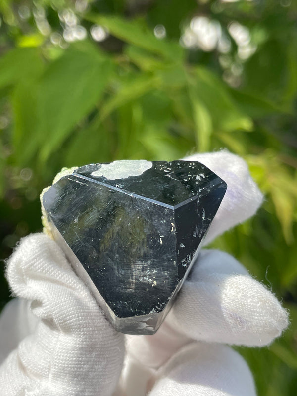 Black Tourmaline Crystal with Hyalite Opal, Mineral Specimen from Erongo Mountain, Erongo Region, Namibia