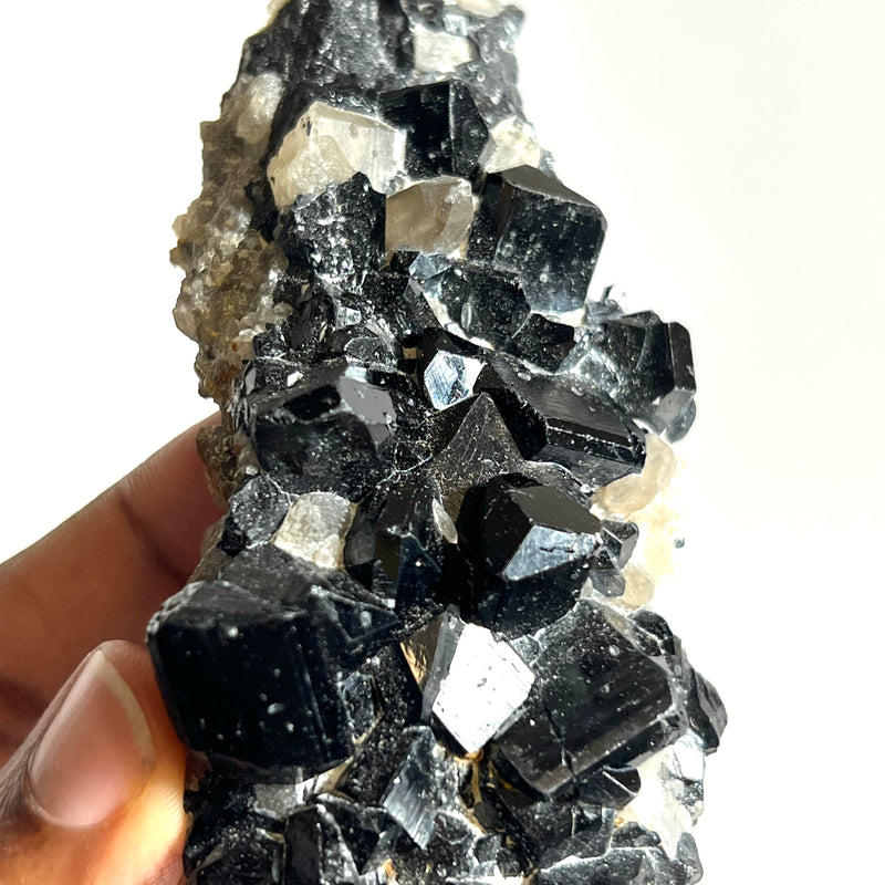 Lustrous Black Tourmaline with Smoky Quartz, from Erongo Mountain, Erongo Region, Namibia