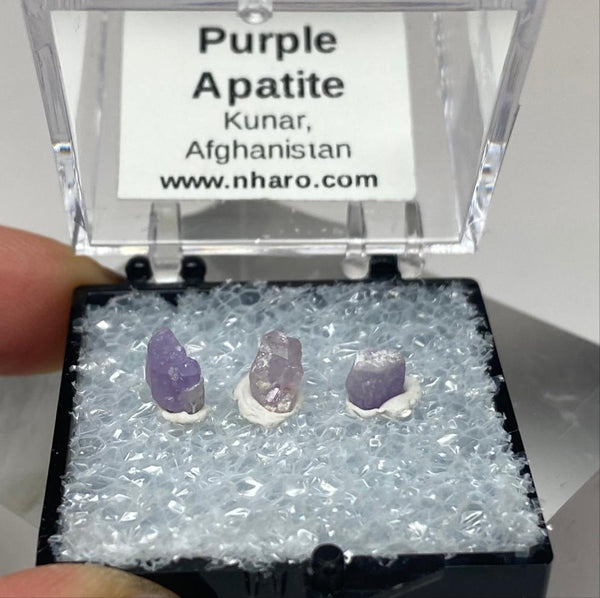 Set of 3 Purple Apatite Crystals, Kunar, Afghanistan