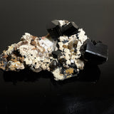 Self-Standing Black Tourmaline Crystal with Feldspar and Hyalite , from Erongo Mountain, Erongo Region, Namibia