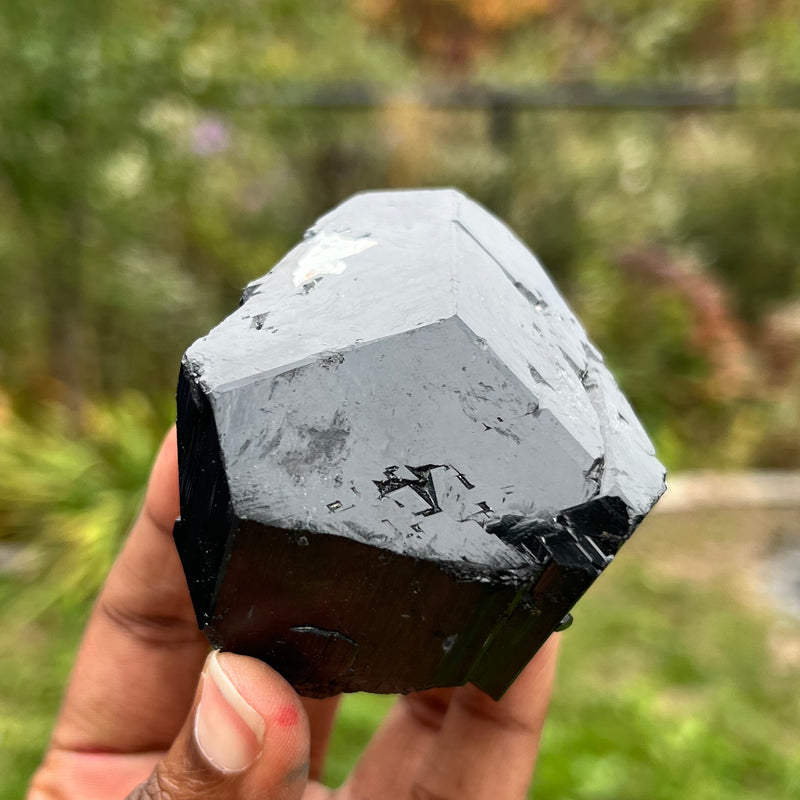 Lustrous Black Tourmaline Crystal with Hyalite, from Erongo Mountain, Erongo Region, Namibia