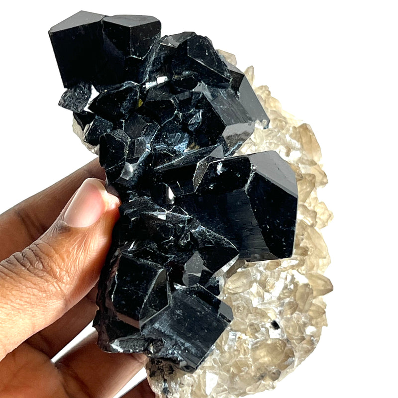 Self-Standing Lustrous Black Tourmaline with Smoky Quartz, from Erongo Mountain, Erongo Region, Namibia