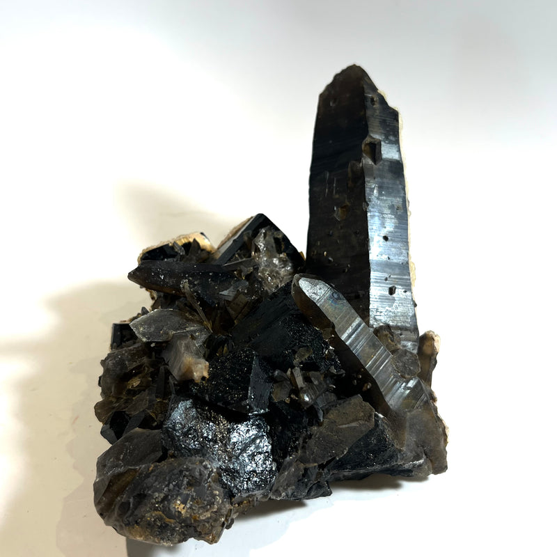 Huge Smoky Quartz with Black Tourmaline and Hyalite Crystal, from Erongo Mountain, Erongo Region, Namibia