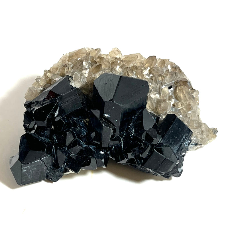 Self-Standing Lustrous Black Tourmaline with Smoky Quartz, from Erongo Mountain, Erongo Region, Namibia