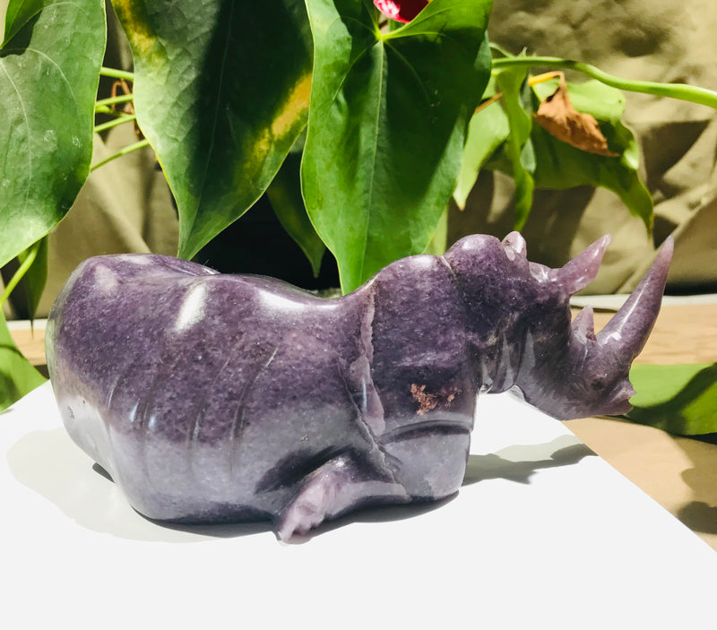 “Lounging Rhinoceros" Shona Sculpture in Lepidolite, from the Chitungwiza Art Centre, Zimbabwe