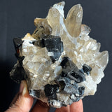 Black Tourmaline and Smoky Quartz with Hyalite, from Erongo Mountain, Erongo Region, Namibia