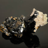 Self-Standing Black Tourmaline Crystal with Hyalite and Feldspar, from Erongo Mountain, Erongo Region, Namibia