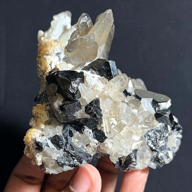 Black Tourmaline and Smoky Quartz with Hyalite, from Erongo Mountain, Erongo Region, Namibia