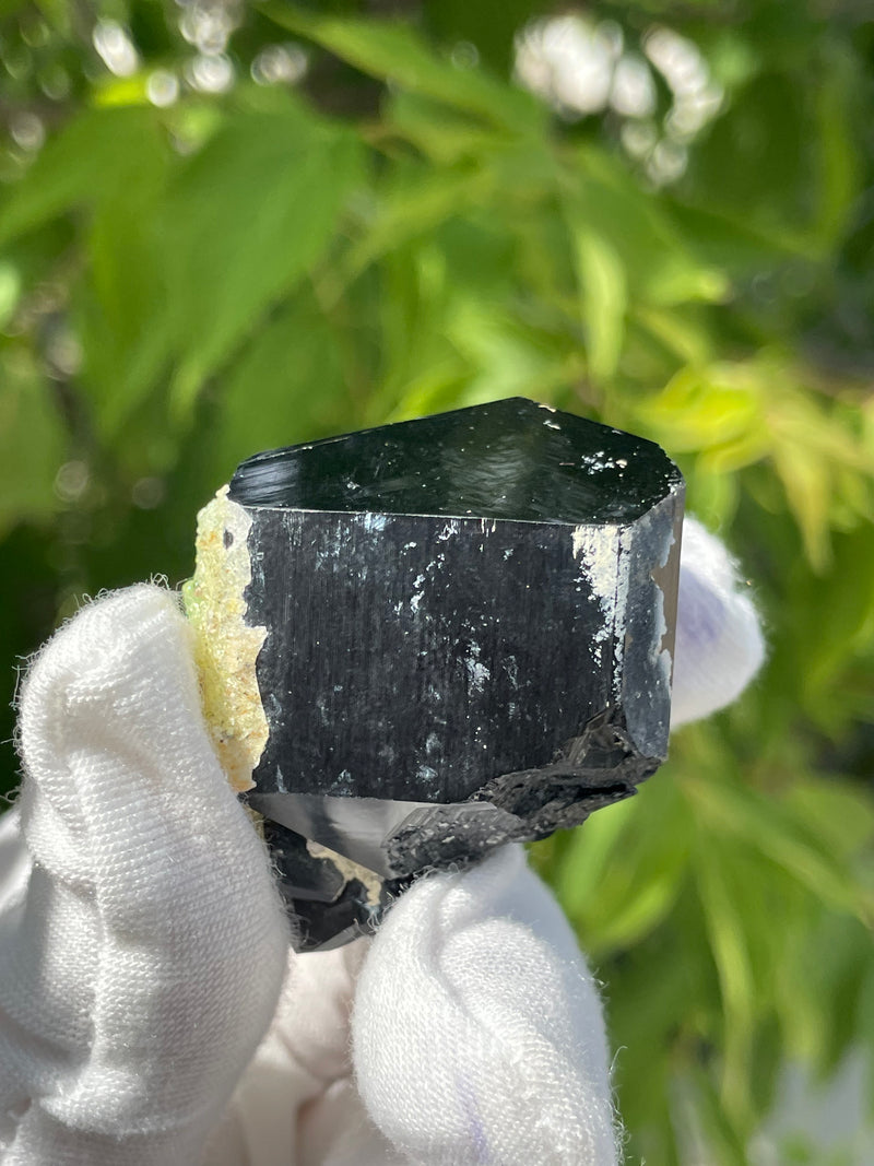 Black Tourmaline Crystal with Hyalite Opal, Mineral Specimen from Erongo Mountain, Erongo Region, Namibia