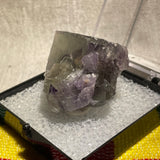 Purple and Light Green Fluorite in display box, Erongo Mountain, Erongo Region, Namibia