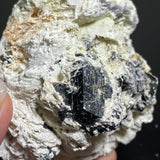 Self-Standing Black Tourmaline Crystal with Feldspar, from Erongo Mountain, Erongo Region, Namibia