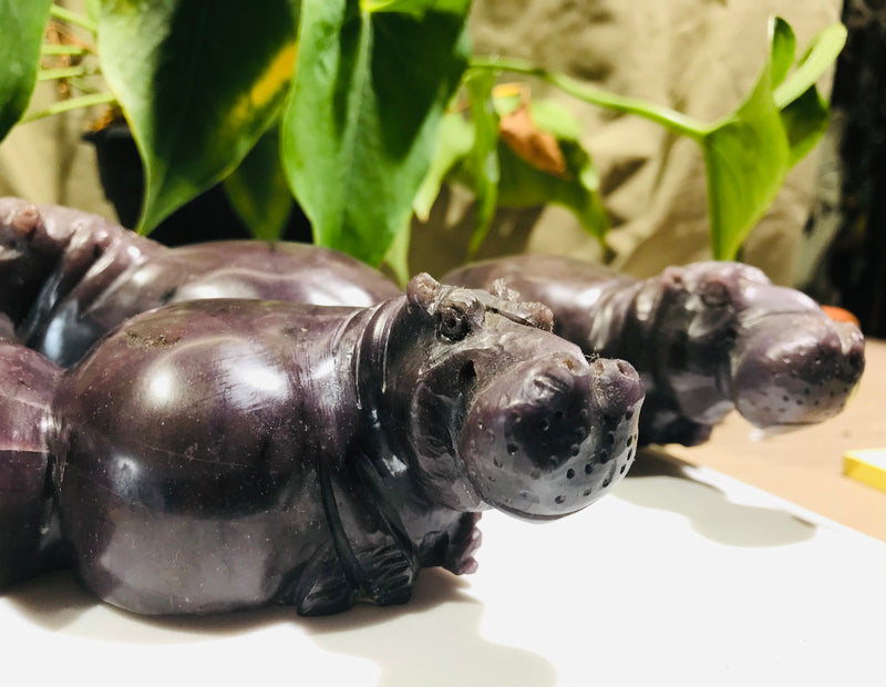 “Hippo Family" Extra Large Shona Sculpture in Lepidolite, from the Chitungwiza Art Centre, Zimbabwe
