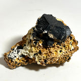 Lustrous Black Tourmaline Crystal with Hyalite on Matrix, from Erongo Mountain, Erongo Region, Namibia