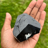 Lustrous Black Tourmaline Crystal with Hyalite, from Erongo Mountain, Erongo Region, Namibia