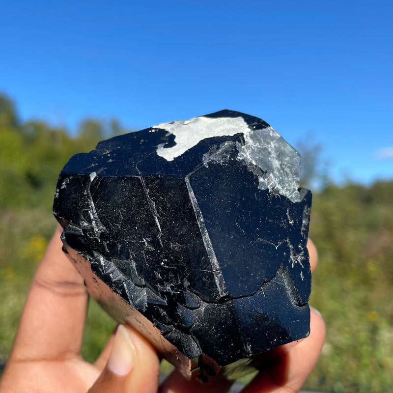 Lustrous Black Tourmaline Crystal with Hyalite, from Erongo Mountain, Erongo Region, Namibia