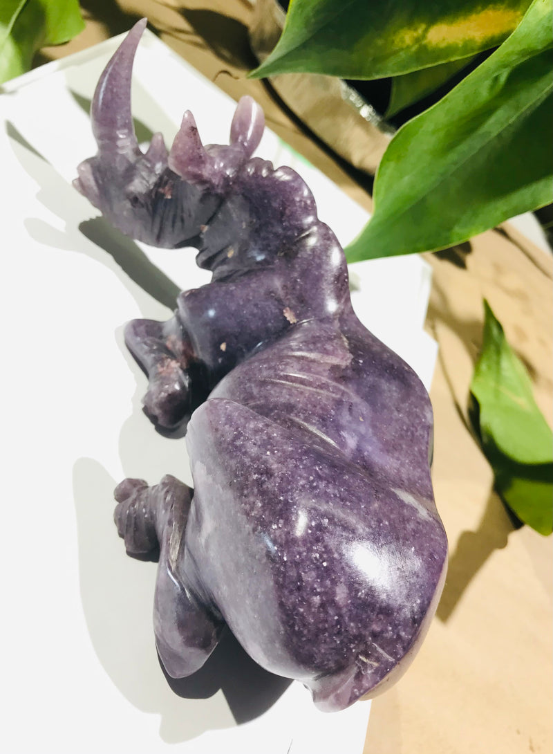 “Lounging Rhinoceros" Shona Sculpture in Lepidolite, from the Chitungwiza Art Centre, Zimbabwe