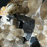 Black Tourmaline and Smoky Quartz with Hyalite, from Erongo Mountain, Erongo Region, Namibia