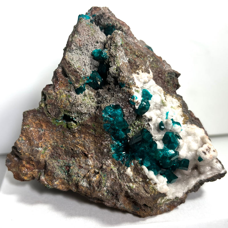 Druzy Dioptase and Calcite , ex. Neels Dreyer, Tsumeb Mine, Tsumeb, Oshikoto Region, Namibia