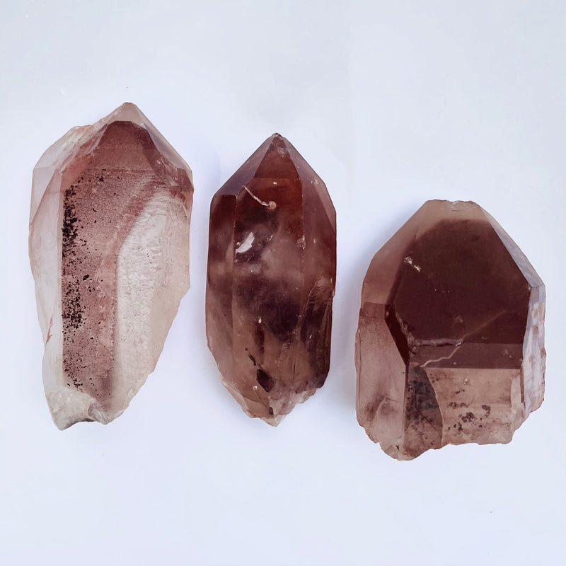 3 Ishuko Red Phantom Quartz, Hematite included Quartz from the Central Province of Zambia