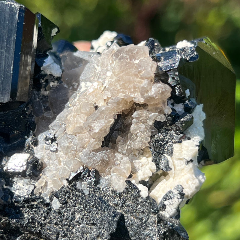 Lustrous Self-Standing Black Tourmaline Crystal with Feldspar, from Erongo Mountain, Erongo Region, Namibia
