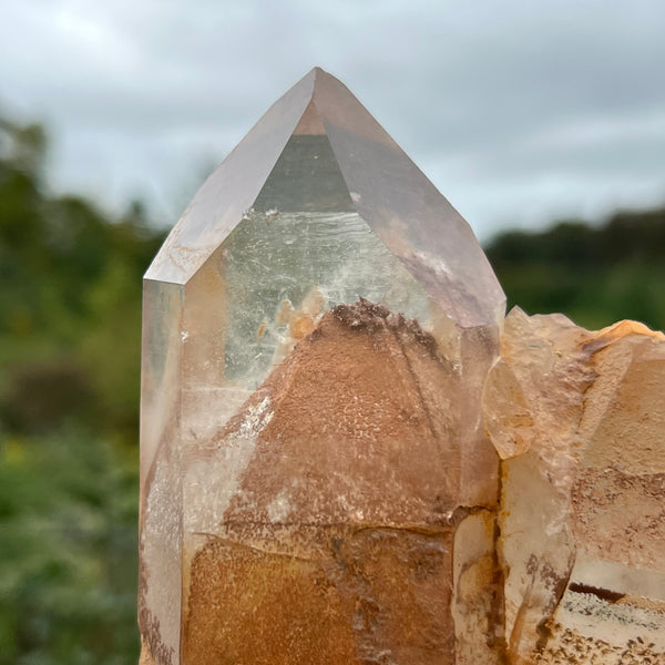 Self-Standing Phantom Discovery Quartz with Kaolinite, from Chongwe, Zambia