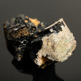 Self-Standing Black Tourmaline Crystal with Hyalite and Feldspar, from Erongo Mountain, Erongo Region, Namibia