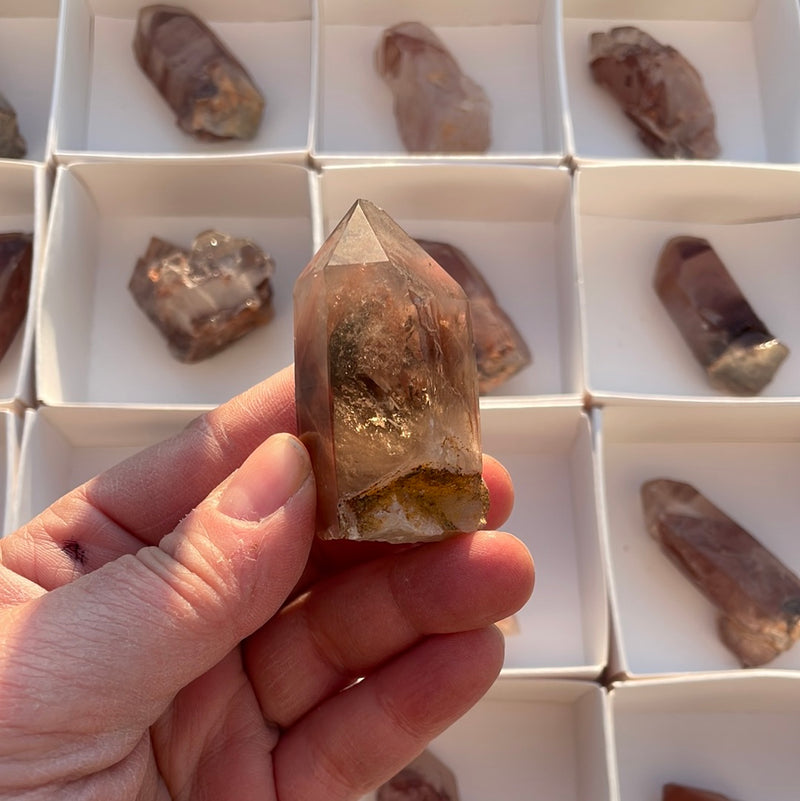 720g Lot of 24 Ishuko Red Phantom Quartz, Hematite included Quartz from the Central Province of Zambia