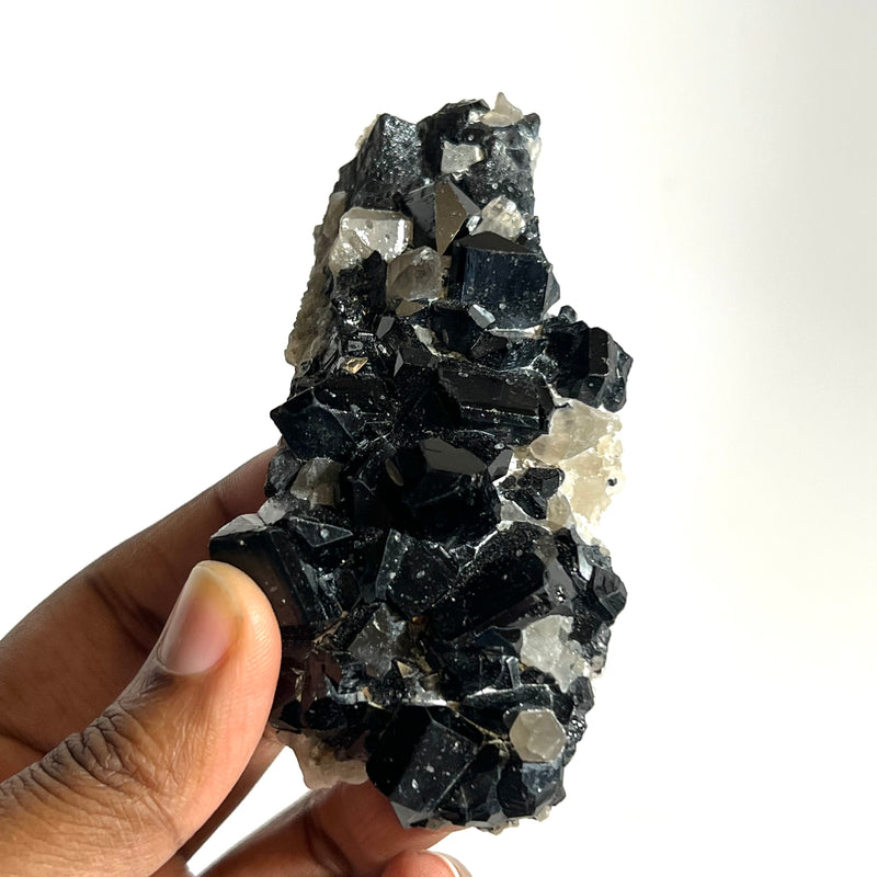 Lustrous Black Tourmaline with Smoky Quartz, from Erongo Mountain, Erongo Region, Namibia